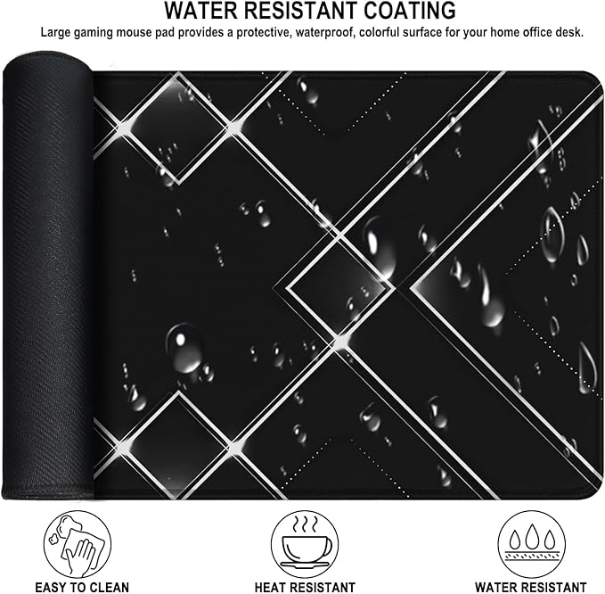 Mouse Pad, Large Extended Gaming Mousepad XXL Waterproof Computer Keyboard DeskPad with Non-Slip Rubber Base, Stitched Edge, Big Long Mat for Gamer, Office, Home, 31.5" x 15.7", Black White
