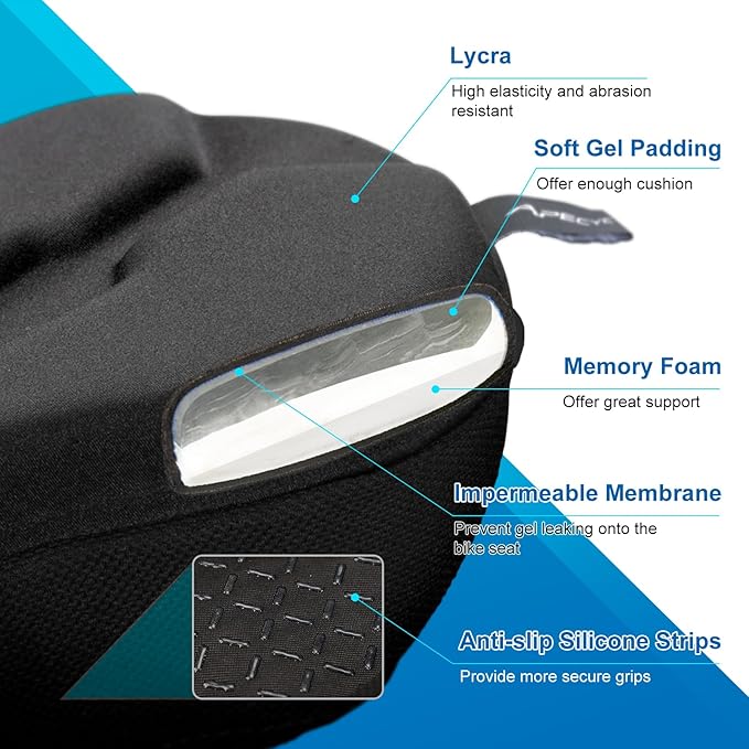 APECYC Bike Seat Cushion Gel Padded Saddle Cover for Men Women - Extra Padding Soft Comfort Bicycle Seat Cushion for Peloton, Stationary, Spin, Mountain, Road, Ebike