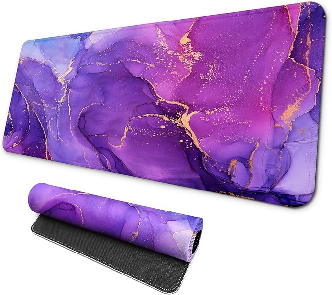 MAY FLOWER Gaming Mouse pad, Large Laptop Mousepad, Full Keyboard Mat, Long Computer Mouse Mat for Home and Office, Anti-Slip Rubber Base, 31.5 x 11.8 Inches (Purple Marble)