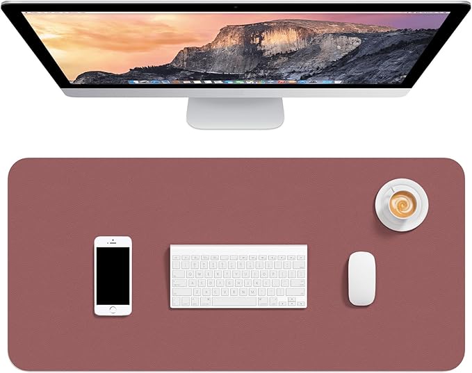 Hsurbtra Desk Pad, 30" x 14" PU Leather Desk Mat, XL Extended Mouse Pad, Waterproof Desktop Blotter Protector, Non-Slip Ultra Thin Large Laptop Keyboard Writing Mat for Office Home, Brick Red
