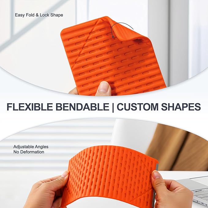 Foldable Silicone Aluminum Holder, Flexible Silicone Phone Stand with Anti-Slip Pad, Portable Rollable Multi-Angle Stand for Phone Tablet Laptop – Bendable & Foldable Home, Office, Travel(2, Orange)