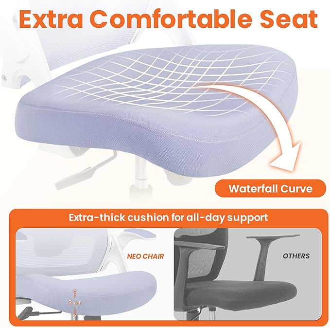 NEO CHAIR Office Desk Gaming Chair Computer High Back Mesh Seat with Rolling Wheels Ergonomic Adjustable Comfy Flip-up Armrests Lumbar Support Height for Home (Purple)