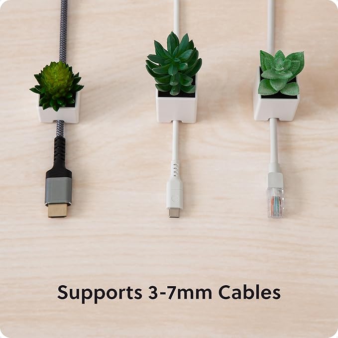 U Brands Succulent Cable Organizer Clips 3 Pack, White ABS Plastic Adhesive Cord Holders, Decorative Desk Cable Management Accessories for Home and Office