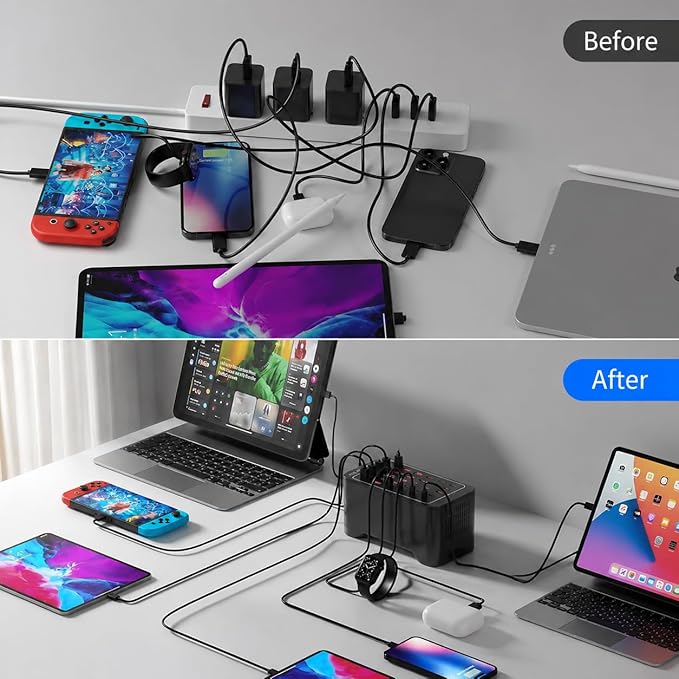 150W USB C Charging Station, 30 Port Fast Multi Device Charger (15 USB-C + 15 USB-A) Desktop Charger Hub, Compatible with iPhone Samsung iPad Google Pixel Tablets & Other USB Electronics