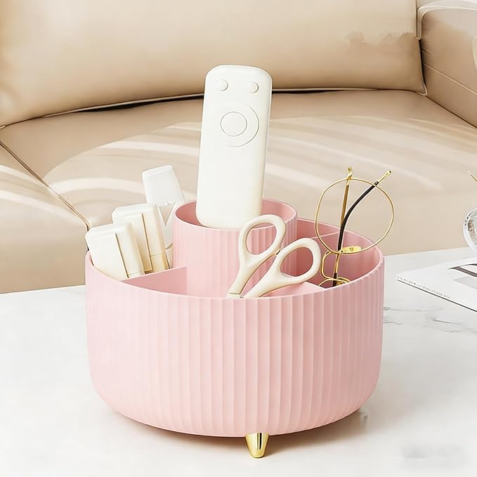 Pencil Pen Holder 5 Slots 360°Degree Rotating Pen Organizers for Desk Desktop Storage Stationery Supplies Cute Pencil Cup Pot Kids Desk Organizer for Office Home School（Pink 2）