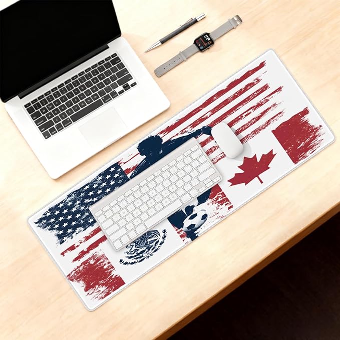 Large Mouse Pad Soccer American Flag Non-Slip Rubber Long Gaming Desk Mat Big Computer Keyboard Mousepad Waterproof Protector Wristing Pad for Gaming Office Home Decorative 31.5 X 11.8 Inch