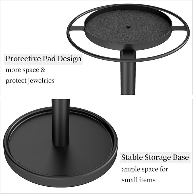 LSK 360° Rotating Sunglasses Organizer, Stainless Steel Glasses Holder Stand with Tray, Glasses Organizer with Storage Base for Dresser, Desk Table, Nightstand & Home Decor, Black