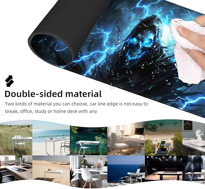 Ergonomic Mouse Pad Set with Wrist Support for Keyboard and Wrist Rest for Mouse, Memory Foam Comfort, Non-Slip Large Desk Mat for Home Office Pain Relief,Blue Glow Skull