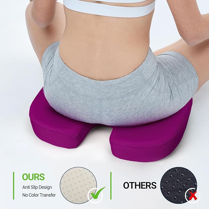 Gel Seat Cushion for Car Office - Memory Foam Pain Relief Chair Pillow Cushions - Tailbone Sciatica Coccyx Butt Lumbar Support Pad for Sitting Driving Traveling, Mesh, Purple