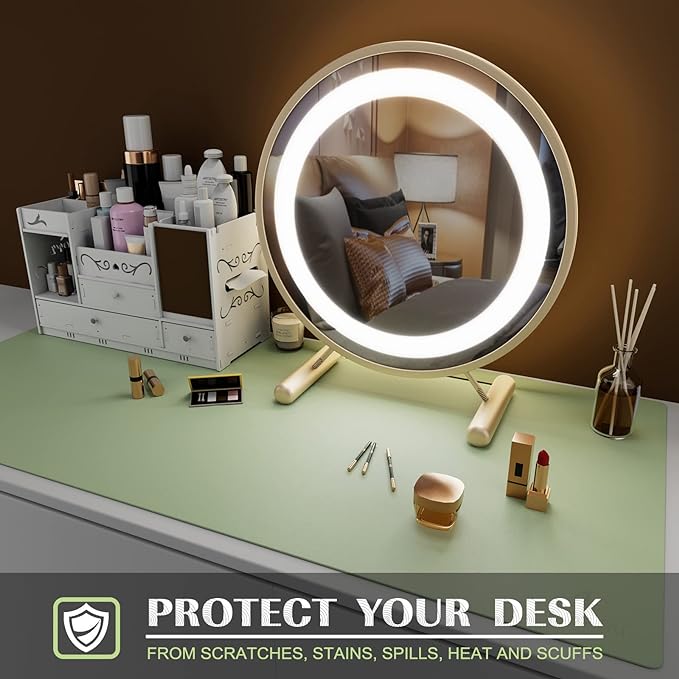 K KNODEL Small Office Leather Desk Mat, Mouse and Keyboard Pad, Computer and Laptop Mat, Desktop Protector and Cover, Writing Pad and Blotter (23.6"x13.8", Light Green)