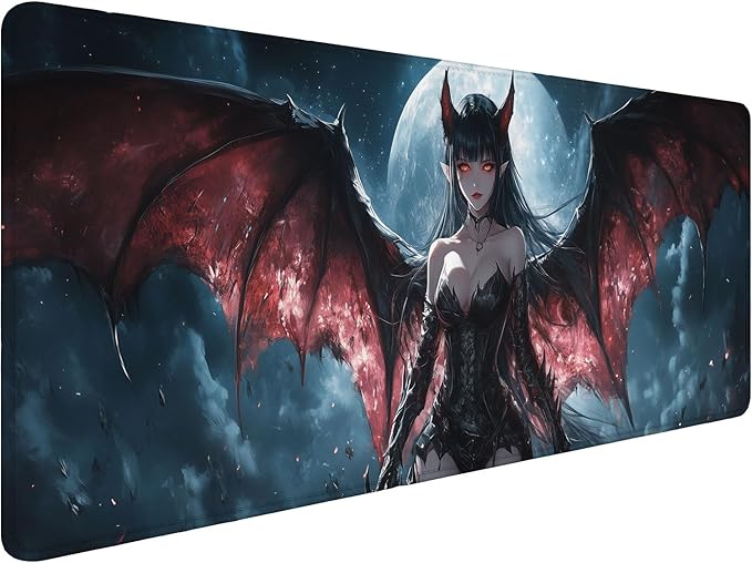 Anime Desk Mat Dark Fantasy Medieval Bat Wings Moon XL Mouse Pad Large Mousepad Extended Laptop Keyboard Mat Gaming Desk Pad Mouse Mat 31.5"x11.8" Office Computer Keyboard Laptop Home