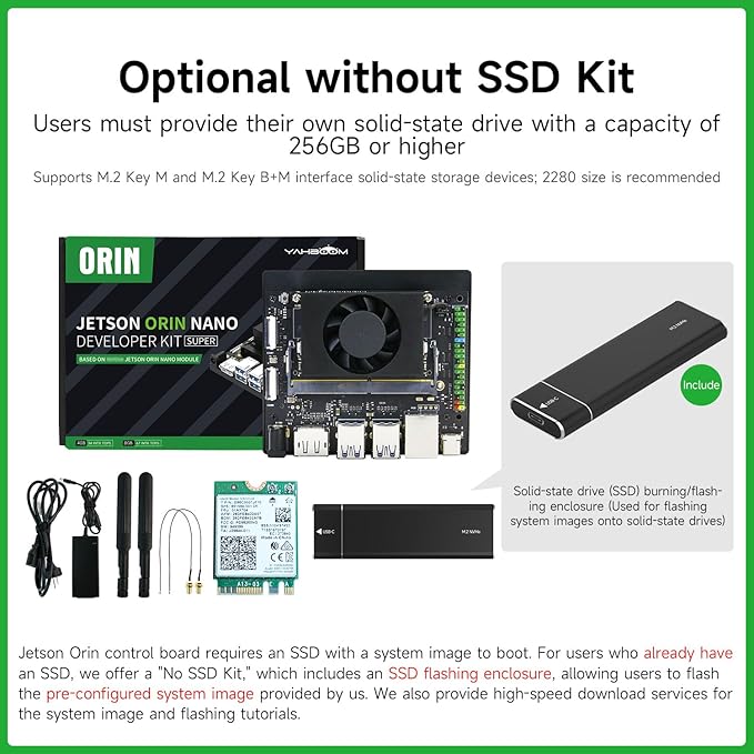 Yahboom Jetson Orin Nano Super 8GB RAM Development Board Kit, 67TOPS, with 48W Power Supply, Wireless Network Card, Enclosure