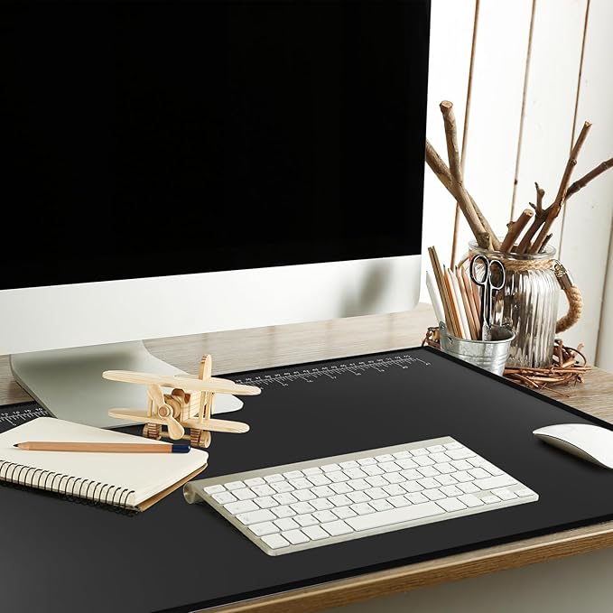Colingmill 24" x 19" Black Desk Pads Desktop Organizer with Clear Overlay Desk Mat with Metric and English Rulers on Overlay for Office and Home (Ruler)