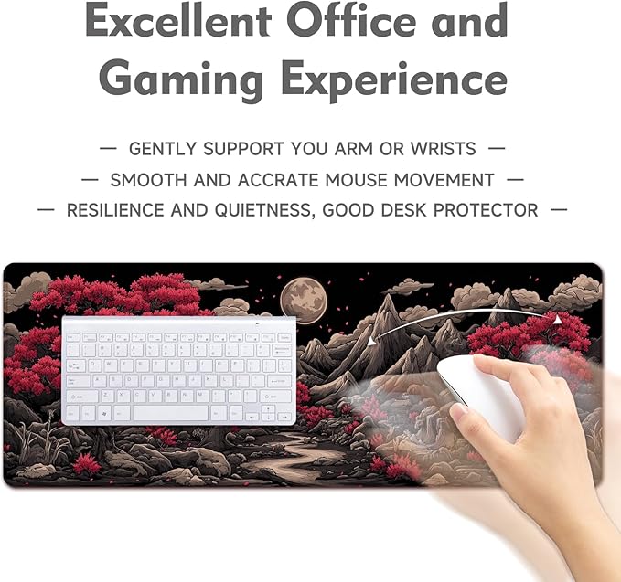 Desk Mat Mouse Pad Gaming Desk Pad XL Large Mouse Mat Office Decor Accessories (Red Tree Moon)
