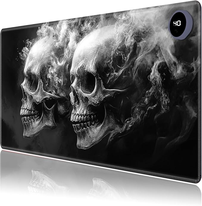 Heated Mouse Pad,Warm Desk Pad with 3 Levels Heating & 3 Hours Auto Shut-Off, PU Leather Heated Desk Pad Warmer Pad for Home Office - 23.6 x 14.2 inch,Smoke Skull