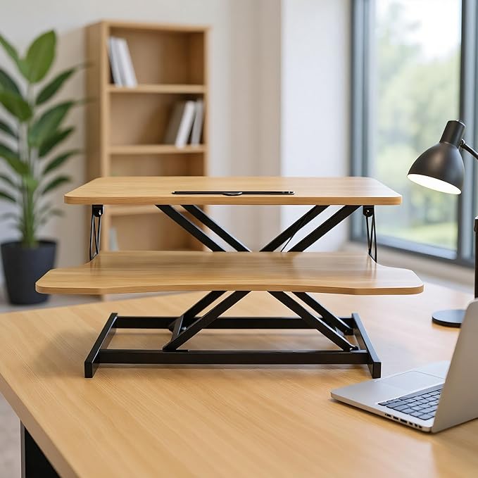Instant Ergonomic Standing Desk Converter - 32" Wide, No Assembly, Sit-Stand Workstation for Pain Relief & Productivity (Nature)