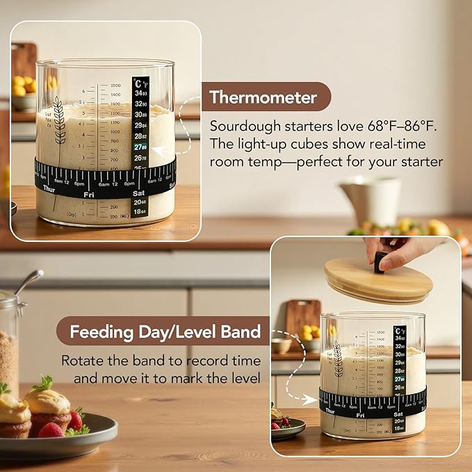 50oz Sourdough Starter Jar Kit, Wide Mouth Sourdough Jar for Sour Dough Bread, Sourdough Starter Kit & Sourdough Bread Baking Supplies, Sour Dough Starter Jars for Beginners and Pro(1 Pack)
