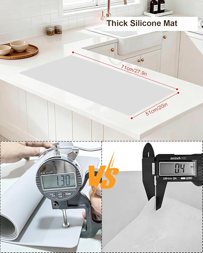 Silicone Mats for Crafts, 28" x 20"x1.3MM Large Silicone Mat,Silicone Mats for Kitchen Counter,Craft Mat, Nonskid Heat Resistant Desk Saver Pad, Multipurpose Mat, Placemat, Grey