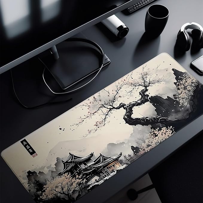 Japanese Mouse Pad, Large Japanese Desk Mat, XL Anime Gaming Keyboard Mat, Non-Slip Rubber Base, Big Extended Desk Protector for Office and Home, 31.5”x11.8”