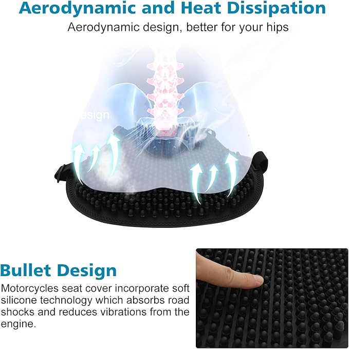 SUNPIE Motorcycle Seat Cover with Bullet Design Universal Silicone Breathable Comfortable Pad for Motorbike Long Rides