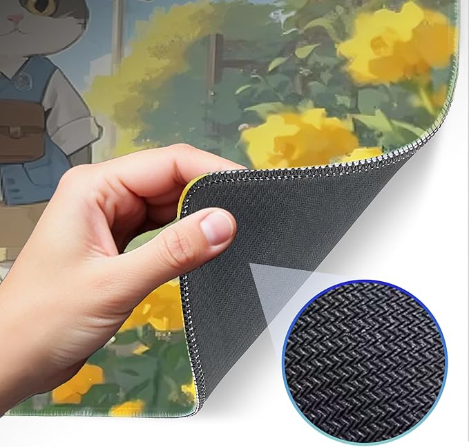 Cute Cat Mouse Pad, Non-Slip Rubber Gaming Mouse Pad with Seam Edge for Gaming, Office, Laptop, 31.5 x 11.8 Inch, Anime Cat Desk Mat