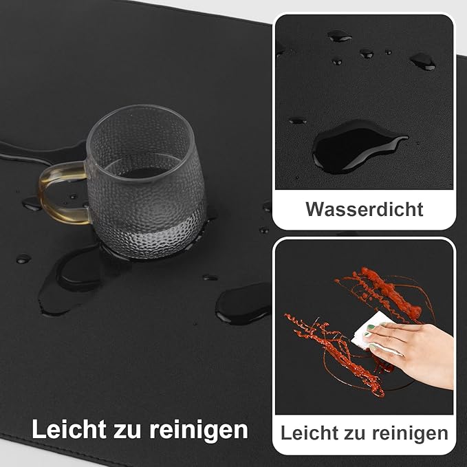 DAWNTREES Desk Mat for Desktop,PU Leather Desk Pad Protector,Non Slip, Large Mouse Pad and Keyboard Mat, Waterproof Writing Pad for Office and Home (Black,35.5''x16.9'')