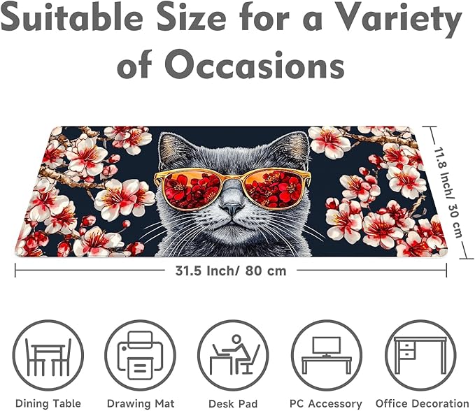 Desk Mat Mouse Pad Gaming Desk Pad XL Large Mouse Mat Office Decor Accessories (Glasses cat)