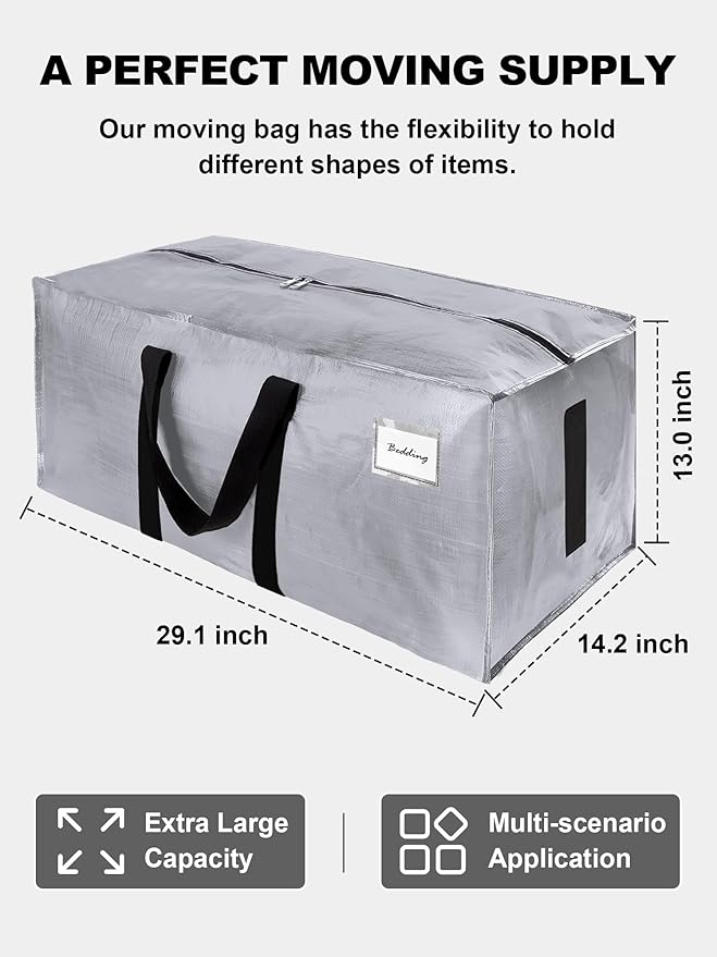 80 Pack Large Strong Moving Bags with Zippers & Carrying Handles - Water-Resistant - Heavy Duty Storage Tote for Space Saving, Fold Flat, Alternative to Moving Box (Silver)