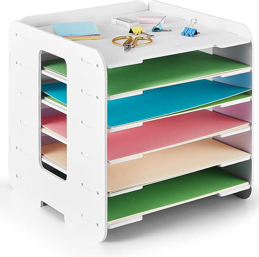 Juexica 6 Tier File Organizer for Desk, 12 x 12 Stackable Paper Trays, Paper Holder, Desktop File Organizer, Home Office Decorations