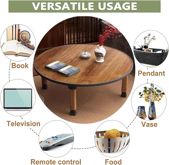 Folding Round Japanese-Style Tea Coffee Table Low Table, Foldable Dining Table, Study Table, Small Desk, for Tatami Sitting On The Floor Bedroom Bay Window Tea Room, Space Save(70 * 30cm)