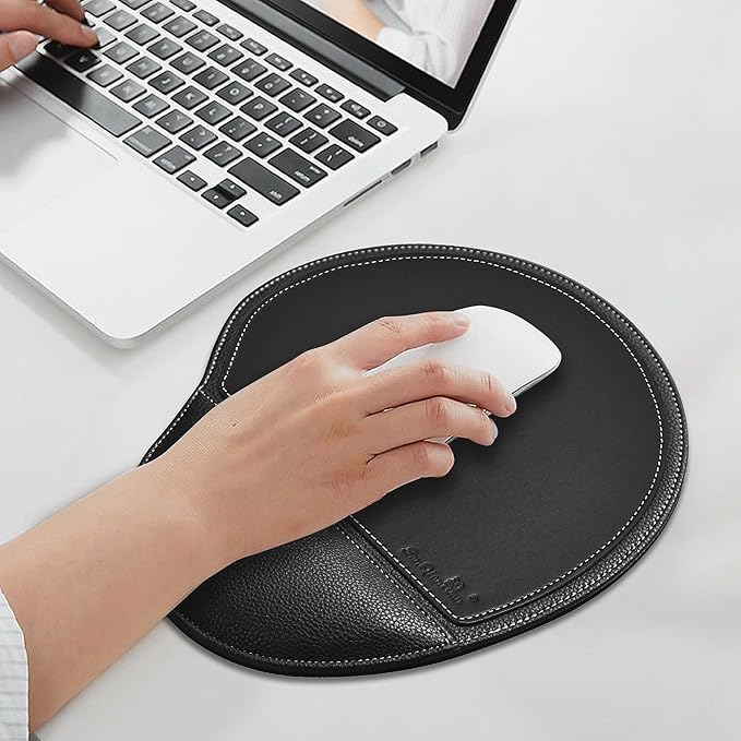 Black Office Square Leather Mouse Pad with Wrist Rest Non-Slip Design, Business Style Gaming PU Mousepad for Learners, Workers &Computer Users.