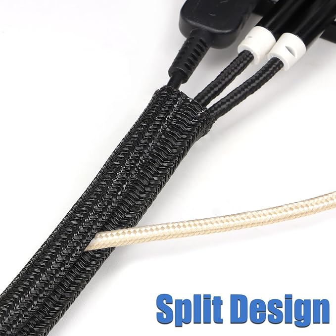 10ft PET Braided Cable Sleeve 1 inch(25mm) Wire Protector Cable wrap Wire Covers for Cords Cable Sleeves Cord Management Cable Management Sleeve(Black)