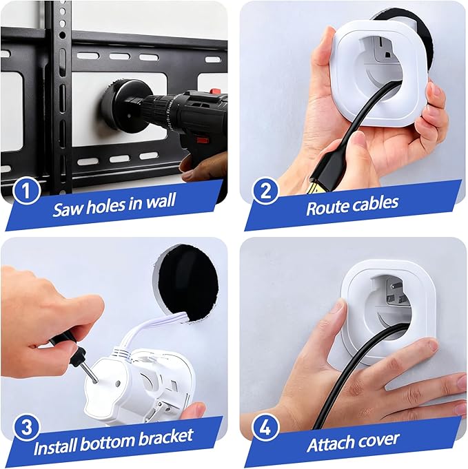 in Wall Cable Management Kit, MOOEGG Wall Mount TV Cord Hider, Hide Wires Along Wall, Built-in Outlet Wire Concealer with Extension Cord & Hand Saw, Safe Practical Cable Organizer for Home Theater
