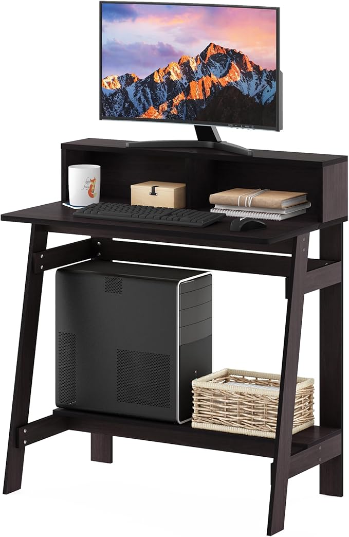 Furinno Simplistic 32-Inch Brown Computer Desk, Small Office Desk, Rectangular Home Office Desk with Shelf, Gaming Desk for Home Office, Bedroom, Study Room, Dark Mocha