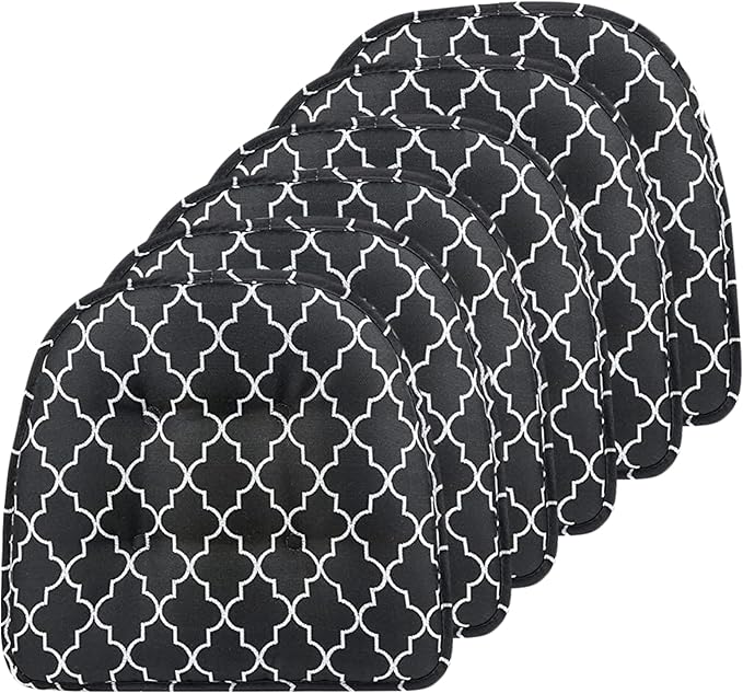 Klear Vu Omega Non-Slip Chair Cushions, Assembled in USA, U-Shaped Skid-Proof Seat Pads for Dining Room, Kitchen, Office, 15"x16" 6 Pack Geo Black 6 Count