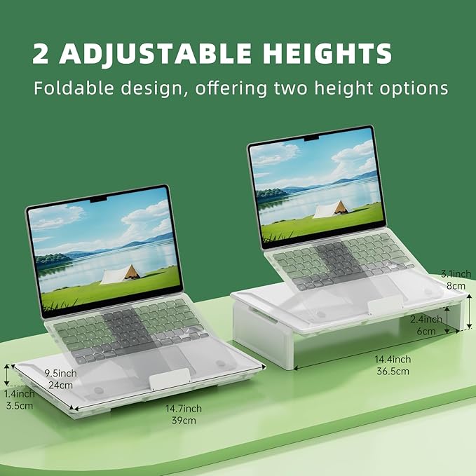 Heymaster Ergonomic Monitor Stand Riser, Laptop Stand Foldable Muti-Angle Adjustable Portable Foldable Stand with Heat-Vent Compatible with MacBook, Air, Pro, Surface Laptop (9-17 inches) (White)