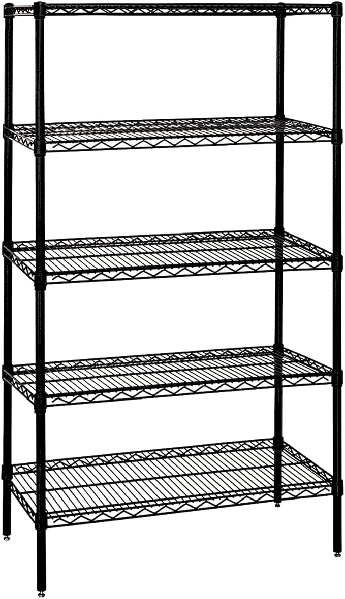 Quantum Storage Systems WR63-1842BK-5 Wire Shelving Starter Kit, 42" W x 18" D x 63" H, 600 lbs Capacity, Carbon Steel, Epoxy Coated, Black, NSF