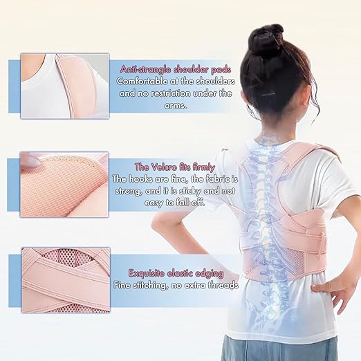Kids Back Brace Posture Corrector for Boys Girls Teen Youth, Adjustable Upper Back Straightener Lumbar Support Belt for Children Teenager Hunchback Scoliosis Pain Relief Spine Corrector (Pink, Medium)