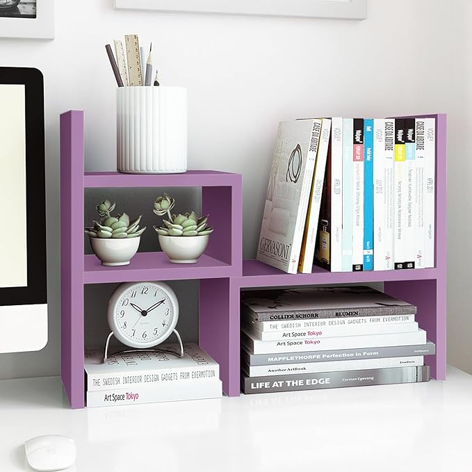 Jerry & Maggie Desktop Organizer Office Storage Rack Adjustable Wood Display Shelf Birthday Gifts Toy Home Decor Free Style Rotation Display True Natural Stand Shelf (Violet)