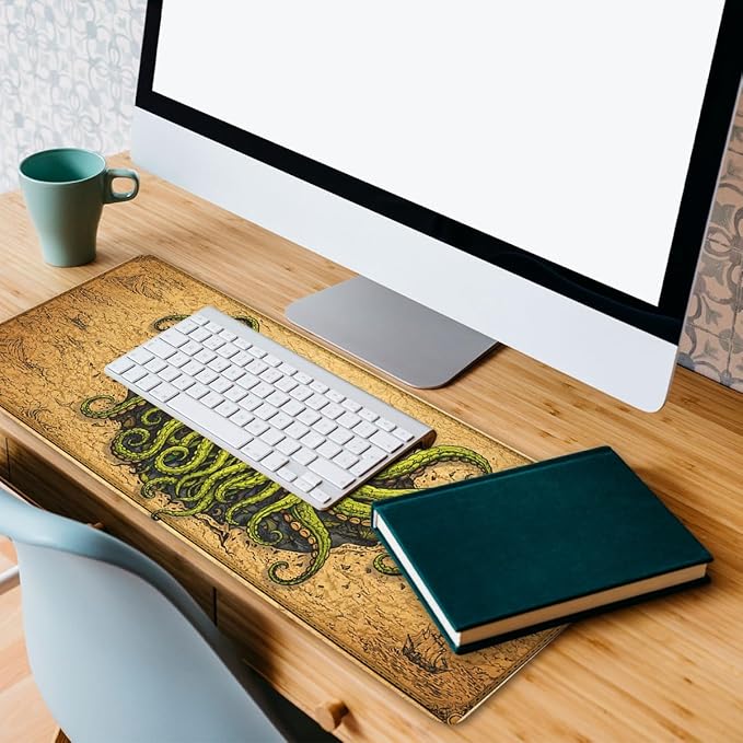Octopus Monster Mouse Pad Cthulhu Dark Sea Pirate Fantasy Mousepad Extended Large Laptop Keyboard Non-Slip Rubber Base with Stitched Edges for Home 31.5x11.8 Inch
