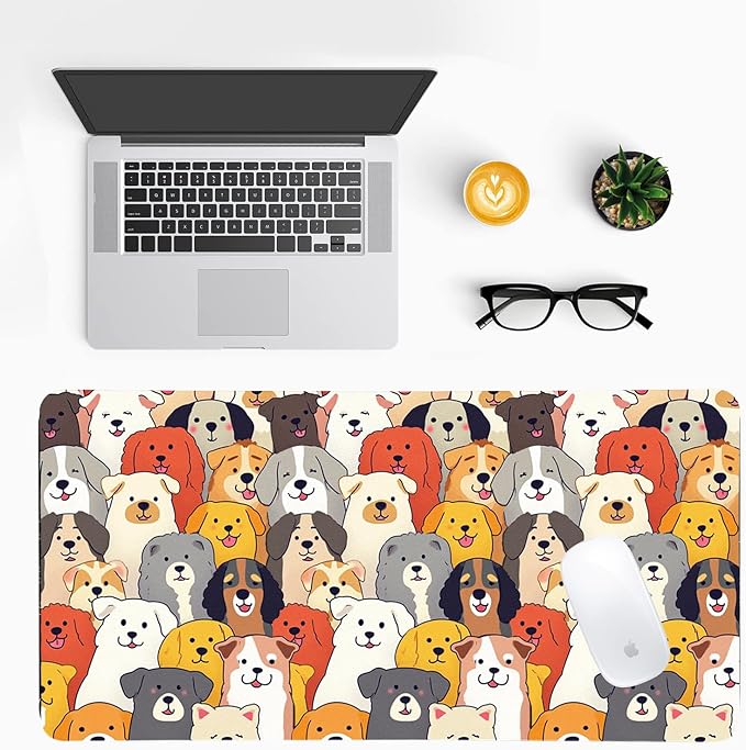 Positively Adorable Dog Desk Mat - 23.62 * 11.81in Desk Pad, Large Non-Slip PU Leather Pad for Aesthetic Home Office & Gaming,A Gift for Dog Lovers