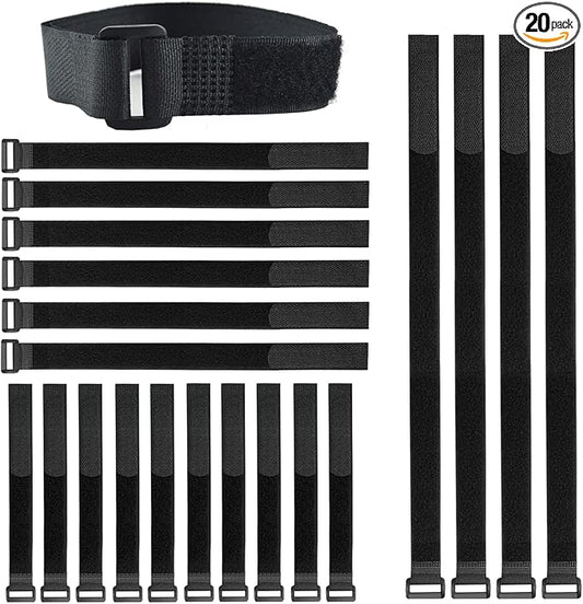 20 Pack(8"-12"-16") Reusable Fastening Cable Straps,Adjustable Multi-Purpose Hook and Loop Straps Nylon Cable Ties for Wire Cable Management Home Office Garage Outdoor Organization