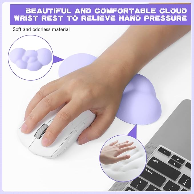 ATTACK SHARK 4 in1 Cloud Mouse Pad,Keyboard Wrist Rest,Mouse Wrist Rest Support,and Leather Coaster Set with Office Desk Mat,Non-Slip PU Desk Pad Memory Foam Ergonomic Pain Relief for Office and Home