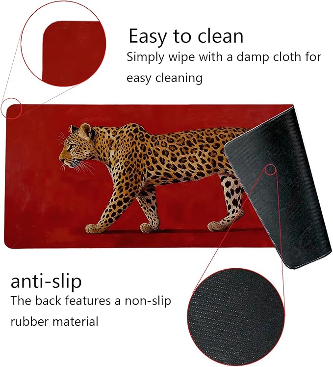 Vintage Red Leopard Large Mouse Pad,Bold Wild Animal Cheetah Desk Mat,Maximalist Luxury Aesthetic Wildlife Cat Mousepad for Home Office Dorm Decor,31.5x11.8 Inch