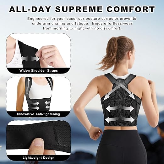Back Brace Posture Corrector for Women and Men, Adjustable Shoulder Straightener Full Lumbar Support Belt, Upper and Lower Back Pain Relief, Scoliosis Hunchback Hump Thoracic Spine Corrector (Black L)