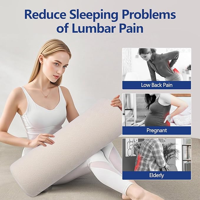 Cozyhealth - 3.15"H*23.6"L - Soft Lumbar Pillow for Sleeping, Memory Foam Back Lumbar Support Cushion for Lower Back Pain Relief Bed Waist Sleep Support Pillow for Side, Back Sleepers (White, Large)