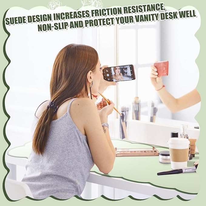Teenyyou Makeup Mat for Vanity Protect Scalloped Makeup Mat 31.5 x 15.8'' Vanity Cover Top 2026 Graduation Gifts Dual-sided Dressing Table Pad Waterproof Mouse Pads for Dormitory Desktop(Green)