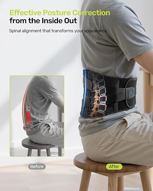 Rakiie Back Brace for Lower Back Pain, 7 Stays Ergonomic Support Brace with Comfortable 3D Pad, Easy to Put On/Off Lumbar Support Belt for Women Men, Pain Relief from Sciatica, Herniated Disc, Size M (Waist: 33.5"-39.4")