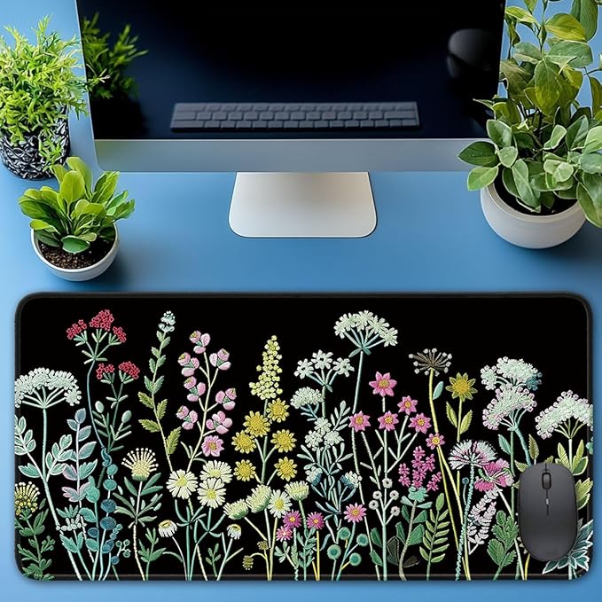 Desk Pad Protector, Office Desk Mat, Large Mouse Pad, Non-Slip Desk Blotter, 23.6x11.8 inch, Watercolor Flower