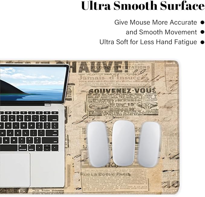 Large Mouse Pad Non-Slip Rubber Vintage Newspaper Woman Long Gaming Desk Mat Big Computer Keyboard Mousepad Waterproof Protector Wristing Pad for Gaming Office Home Decorative 31.5 X 11.8 Inch